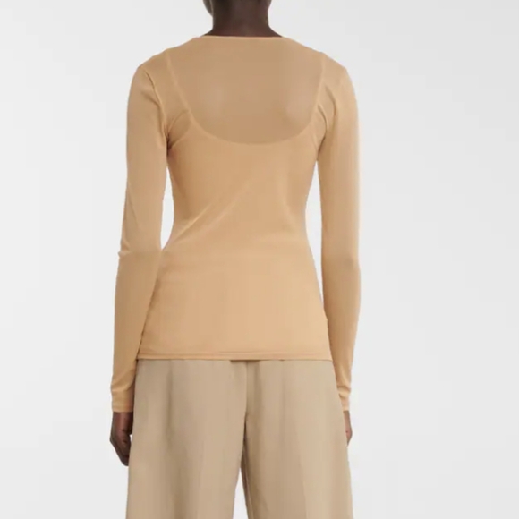 Vince Layered Top Sheer Mesh Crew Neck With V-Neck Camisole Pale Walnut M NWT - Picture 8 of 15